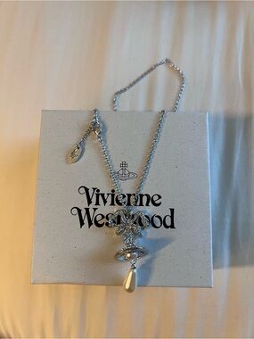 Vivienne Westwood Octavie Silver Bow Orb Pendant Necklace with Teardrop Charm